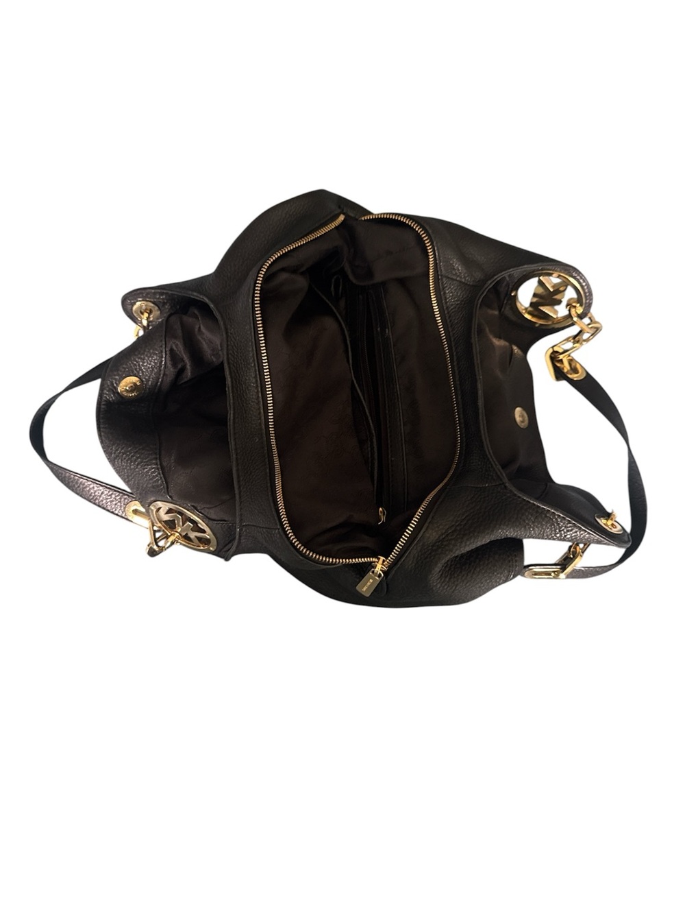 Michael Kors Fulton Black Pebbled Leather Shoulder Hobo Bag with Gold Hardware - Picture 4 of 9